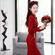 Wei Lianmenglan red fishtail cheongsam toast dress for women winter lace long-sleeved bride wedding engagement high-end atmospheric dress burgundy long-sleeved long S