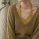 SUSHE double rhyme wool large V-neck bat-sleeve sweater/100 Tencel halterneck camisole suit Biluochun green-sweater S