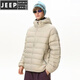 JEEP SPIRIT New National Standard 2025 Winter New Hooded Lightweight Rib Down Jacket Men's Thick Jacket Short Down Jacket Men's and Women's Beige S