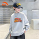 ANTA velvet children's sweatshirt, boys' sweatshirt, thickened youth red sweatshirt, autumn and winter warm sports top for girls, gray floral gray, velvet style 170