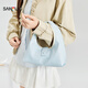 Sanfu (SANFU) handbag spring simple Korean relaxed fresh and gentle double back hobo bag texture women's bag 519818 blue small