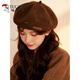 Woodpecker (TUCANO) retro brown woolen beret for girls in autumn and winter new beautiful solid color pumpkin hat showing face little painter hat brown M adjustable (55-59C)