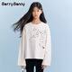 BARRY BANNY Girls' Bow T-shirt 2026 Spring Medium and Large Children's Pure Cotton Long-Sleeved Round Neck Casual Top Gardenia White 160