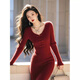 Rice New Year shirt-like skirt for women in winter light luxury high-end imitation wool new Chinese style red plush knitted dress red S