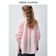 VEGA CHANG Pink Shirt Embroidery Contrast Color Embroidered Commuting Shirt Women 2026 New Spring Simple Shirt Rose Pink S