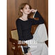 KUHNMARVIN French Retro Contrast Bell Sleeve Sweater Women's 2026 Early Spring New Right Shoulder Slim Sweater K32992 Black S