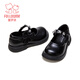 Fuluo Mi Girls Leather Shoes Spring New Fashion Versatile Princess Shoes Little Girls Soft Sole Anti-Slip Square Mouth Single Shoes Black 31