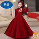 Disney Girls Dress Long Sleeve Dress 2025 Autumn and Winter New Medium and Large Children's Clothing Red New Year Style Embroidered Long Dress Red Velvet Style 150 (Upgraded Style)