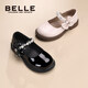Belle Children's Shoes Girls Mary Jane Shoes Spring New Girls Princess Shoes Children's Fashion Single Shoes Medium and Large Children's Leather Shoes Rhinestone Black 28 Suitable for Feet Length Approximately 17.3-17.9cm
