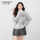 Faberza Brand Retro Handmade Flower Embroidered Sweater Women's Spring New Round Neck Loose Lazy Knitted Sweater Top Gray M (100-110Jin Jin equals 0.5kg)