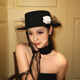 Qiaobo Le Hepburn hood French Hepburn style camellia top hat with temperament, retro British hat, lady style flat top