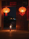 Xushansi New Year's blessing lanterns, red lanterns, housewarming gates, wedding flocking hangings, a pair of balcony yard outdoor decorations, 60 gold Caifu (gold bead tassels) + (remote control sensor lights) pair