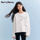 BARRY BANNY Girls' Bow T-shirt 2026 Spring Medium and Large Children's Pure Cotton Long-Sleeved Round Neck Casual Top Gardenia White 160