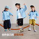 ASK JUNIOR children's long-sleeved shirt 26 spring lapel shirt children's hole striped contrast coat boy's top blue 120