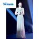 ZKHE high-end banquet host evening dress, female sense, light luxury, niche atmosphere, art exam performance costume, sequined annual meeting, silver white M