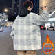 Winter coat men's velvet thickened trendy brand plaid jacket men's hooded autumn and winter baseball uniform loose casual cotton jacket light gray hoodless 8611 4XL recommended 175-195Jin Jin equals 0.5 kg