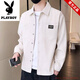Playboy Corduroy Jacket Men's Spring and Autumn Shirt Long Sleeve Men's Youth Cardigan Loose Casual All-match Shirt Clothes Men's Dark Gray M
