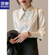 ROMON white shirt women's long-sleeved 2026 spring and autumn new large collar shirt loose slim design niche stacking top white 2XL