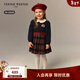 Teenie Weenie Kids 26 years new baby girl patchwork plaid long-sleeved dress navy blue 90cm