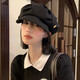 JIOESC beret hat women's autumn and winter sun visor octagonal hat versatile new big head circumference showing face small Korean version pleated beret black one size