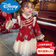 Disney Mimi Haro Girls New Year's Dress Cheongsam Dress Children's Velvet Princess Dress Winter Wear New Girl's Dress New Year Burgundy 100