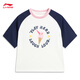 Li Ning children's short-sleeved cultural shirt for girls 2026 new soft, comfortable, skin-friendly, breathable round-neck casual sports top, milky white/dark navy blue-3 120
