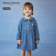 Teenie Weenie Kids 26 years new baby girl cotton long-sleeved lapel denim dress blue 110 cm