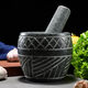 He Jiagong's handmade natural garlic pounder stone mortar household garlic mortar pound medicine jar hand-cut whole stone grinding peeling garlic press garlic grinder handmade bluestone special stone mortar with lid