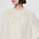 VGRASS26 Spring New 18MM Crepe de Chine Silk Temperament Small Stand-up Collar Partially Spliced Lace Small Top Xiangyun White S