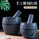 Black stone bluestone hand-carved stone mortar, garlic mortar, garlic pounder, bowl and mortar grinder, jar pounder, black stone carving number 14 cm diameter stone mortar