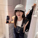 Retro pleated striped flip-up brim cross iron mark newsboy hat for women spring and summer breathable and small face black one size (54-59cm)