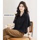 Sibaishe Lapel Shirt 2026 Spring New Women's Quarter Sleeve Simple Loose Commuting Short Shirt Black L
