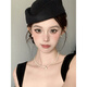 Shijanu retro Hepburn style black flat top hat women's French elegant beret black stewardess hat
