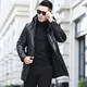YISHION Winter New Haining Leather Clothes Men's Mid-Length Korean Style Slim Youth Hooded Leather Windbreaker Casual Jacket Black M