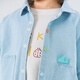 Papa climbing summer children's shirt boys embroidered denim top cool sun protection cute and versatile light blue 130