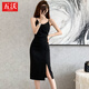 Wuwo professional dress, goddess style, fashionable suspender skirt, slim fit, suit jacket and bottoming skirt, apricot dress M