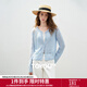 Chuyu Lyocell Linen Sweater Women's 2026 Spring New Hollow Retro Romantic Bell Sleeve Top Light Blue S