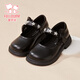 Fuluo Mi Girls Leather Shoes Spring New Fashion Versatile Princess Shoes Little Girls Soft Sole Anti-Slip Square Mouth Single Shoes Black 31