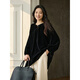 Zhibimo early spring velvet long-sleeved loose casual top for women 2026 new slimming one-button pullover black one-size-fits-all