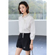 KSOEUR K sister fell in love at first sight exquisite lazy Chinese style lace strap pima cotton shirt for women white L