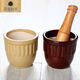 Tuojin earthenware coarse porcelain garlic mortar, household old-fashioned garlic press, traditional garlic jar, ceramic garlic jar, garlic jar, garlic jar, brown round mouth garlic mortar + wooden hammer