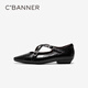 C.BANNER Cross Buckle Mary Jane Shoes Women's 2026 Spring New Low Heel Flat Leather Shoes Black 35 (225mm)