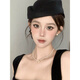 Shijanu retro Hepburn style black flat top hat women's French elegant beret black stewardess hat