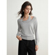 ELLE French design halterneck sweater for women 2026 spring new high-end commuter casual soft waxy sweater, light gray S