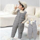 Warm winter duck children's down cotton overalls infants and toddlers thickened cotton pants for boys and girls to wear open one-piece plus down crotch gray 110 4-5 years old