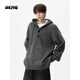OEMG American heavyweight hooded sweater for men in autumn and winter trendy high-end knitted sweater button top lazy jacket gray XL recommended 110-130Jin Jin equals 0.5 kg