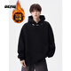 OEMG American heavyweight casual hooded velvet thickened sweatshirt men's autumn and winter coat, loose and versatile, velvet black XL recommended 110-130Jin Jin equals 0.5 kg