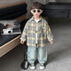 Boys spring and autumn plaid shirt 2026 new children's clothing handsome top baby Korean style long-sleeved shirt trendy khaki shirt 90 cm