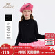 YEEHOO girls' bottoming shirt, children's long-sleeved top, medium and large children's clothing, wool blended warm turtleneck spring clothing, black 130