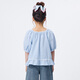 Xiaoyinman children's clothing girls plaid shirt lace hem 26 summer large children puff sleeve casual top blue grid 120